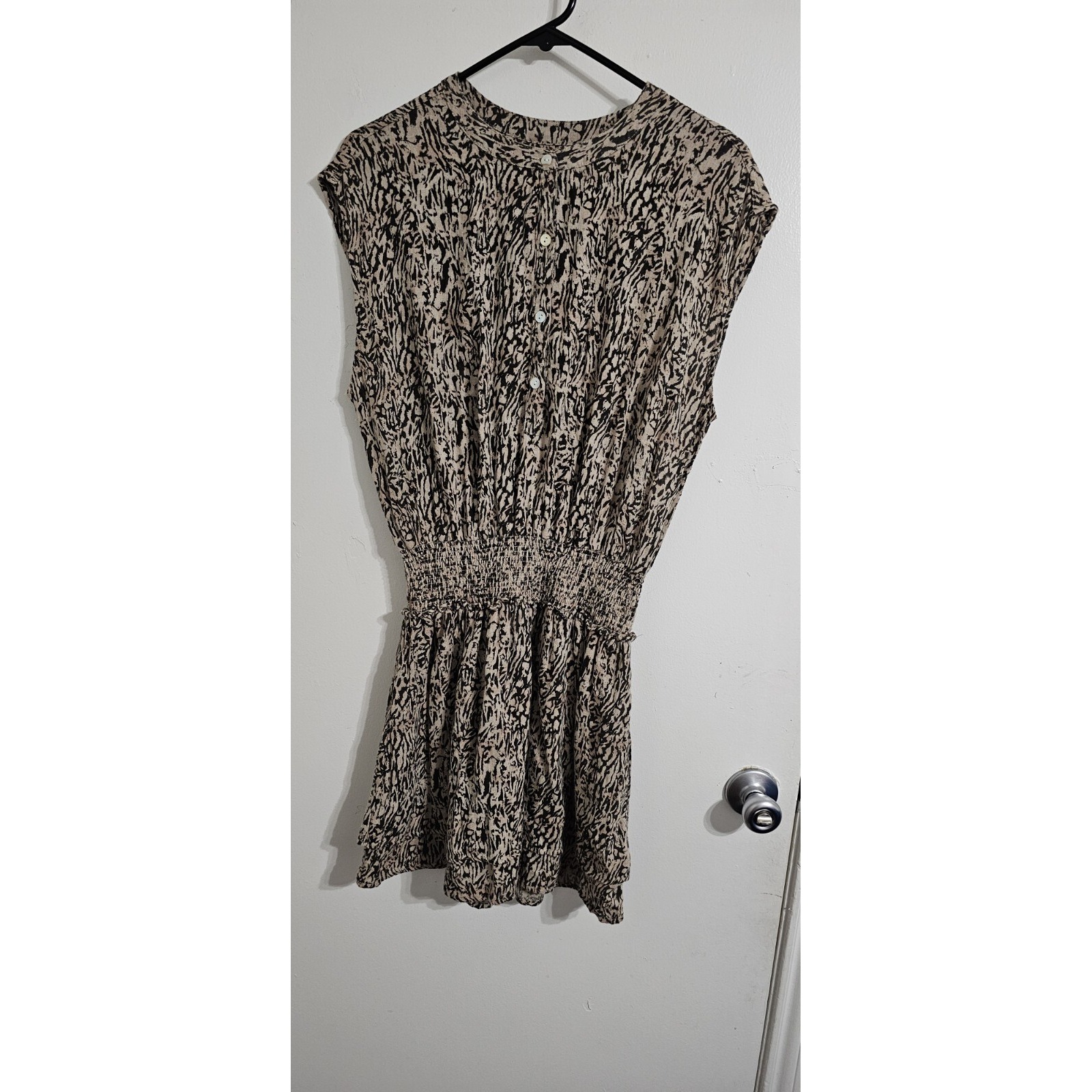 Rails Angelina Blouse Dress Women Medium Animal Print Linen Rayon Elastic Waist